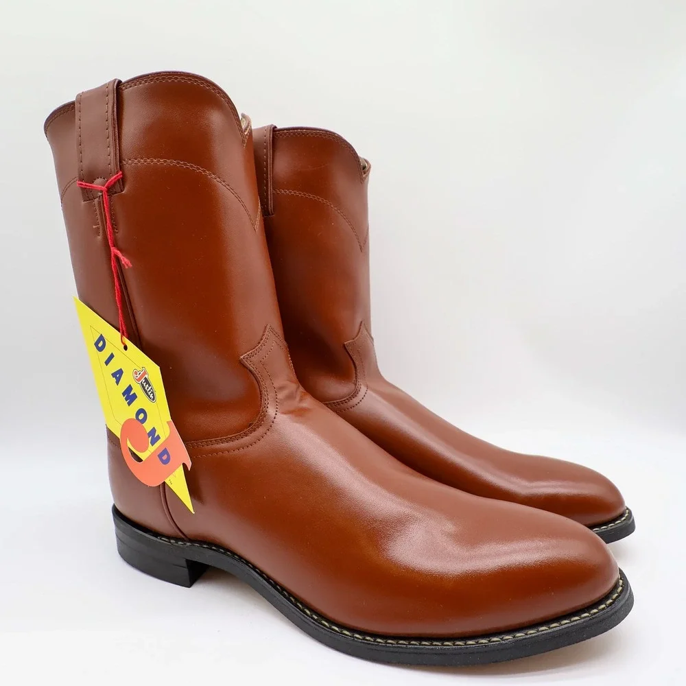 Vintage Justin Boots Mens 11 E Tan Brown Kiddie Leather Diamond J Boots 3802M